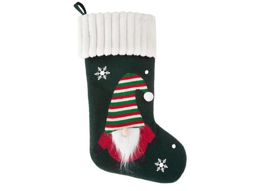 Vianočná dekorácia - Zelená ponožka s 3D škriatkom
